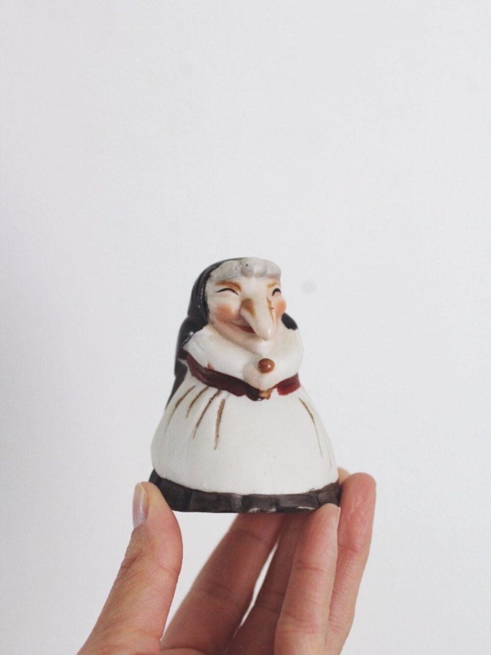Hand-Painted Vintage Ceramic Kitchen Witch Salt Shaker Baba Yaga Figurine Babush